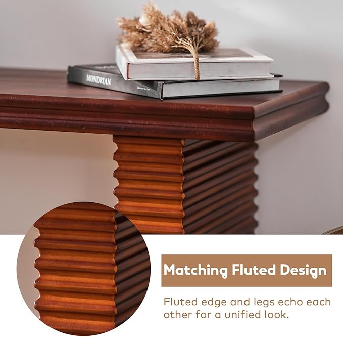 Wnutress Wood Console Table, 55.3" Long Sofa Table, Farmhouse Fluted Entryway Table for Living Room, Hallway, Entrance Foyer, Easy Assembly,Reddish Brown