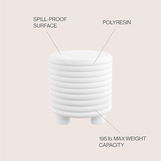 JONATHAN Y TBL1107B Evans 18" Minimalist Modern 3-Legged Drum Indoor/Outdoor Accent Table, Contemporary, Mid-Century, Art Deco,Bohemian, Patio, Garden, Bathroom, Living Room, White Frosted