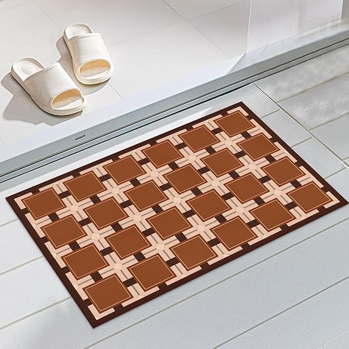 Ultra Thin Door Mat Indoor Entrance, 1/10 in Thin Door Mats for Inside Entry, Non-Slip Rubber Backing Washable Doormat, Fade Resistant, Absorbent, Low Profile Dirt Trapper, 30"X17",Orange Checkered
