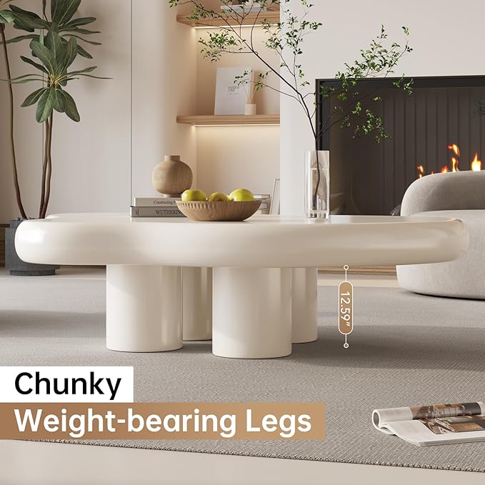 35.82" Cloud Coffee Table for Living Room,Cream Style Corner Table with 4 Legs,Cute Irregular Shape Side Table-White