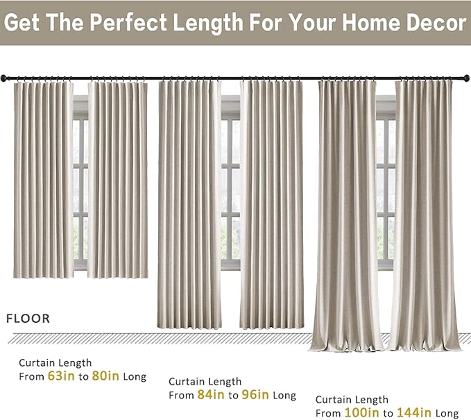 RAIN CITY Extra Wide Curtains 90 Inch Long 2 Panels,Total 140 in Wide Boho Noise Reduction Window Burlap Track System Curtain Panels for Country Villa Back Tab Pleat Tape with Hooks,Linen Beige 70x90