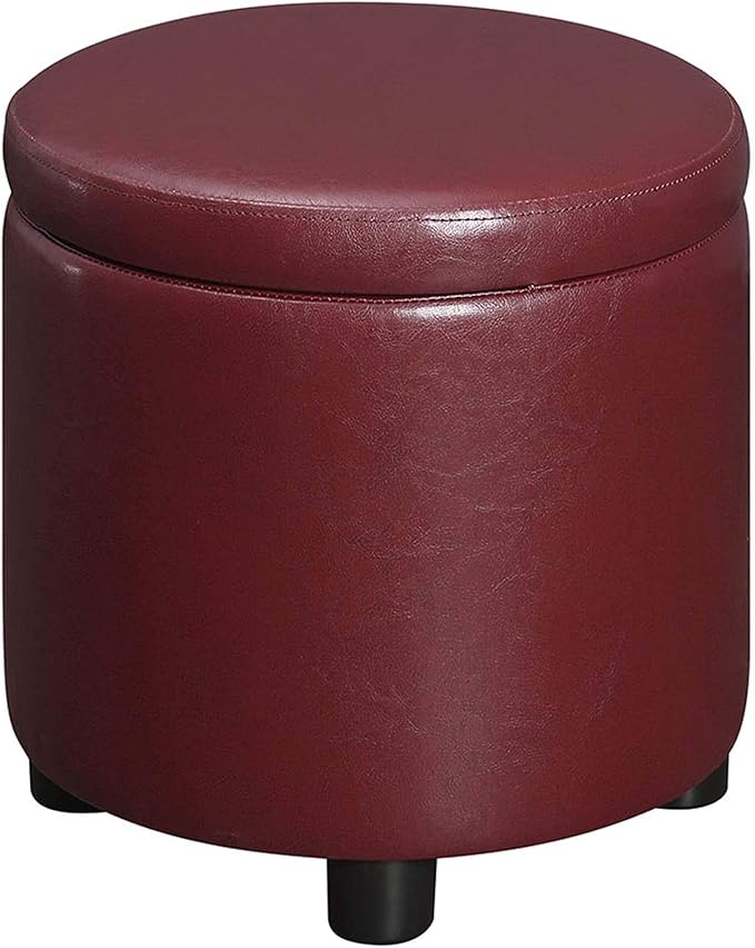 Convenience Concepts Designs4Comfort Round Accent Storage Ottoman in Burgundy Red Faux Leather Finish