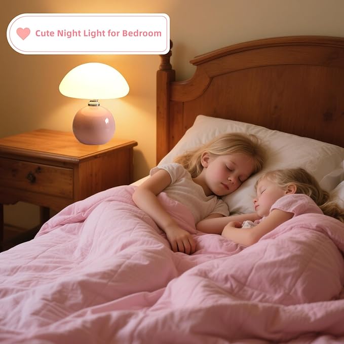 Mushroom Lamp for Bedroom Living Room,Mushroom Table Lamps for Bedside Night Stands,3 Color Temperature Desk Small Table Lamp,Cute Mini Modern Night Light Lamp,Unique Home Decoration(Pink)