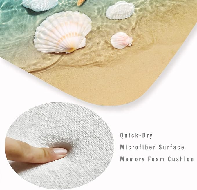 Bath Rugs Sponge Foam Absorbent Soft for Bathroom and Kitchen (30 x17 inches), Flannel Mat Non Slip Bright 3D Print for Bedside and Living Room(Scallop Starfish)
