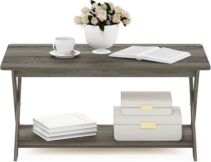 Furinno Modern Simplistic Criss-Crossed Coffee Table, 35.4 in x 19.6 in x 16 in, French Oak Grey