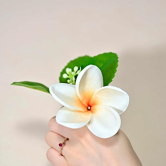 Birthday Gifts for Women 10pcs Gradient Orange Flowers PU Real Touch Flowers Hawaiian Plumeria Frangipani Artificial Flowers for DIY Birthday Gifts Wedding Gifts Home Decor Table Centerpiece