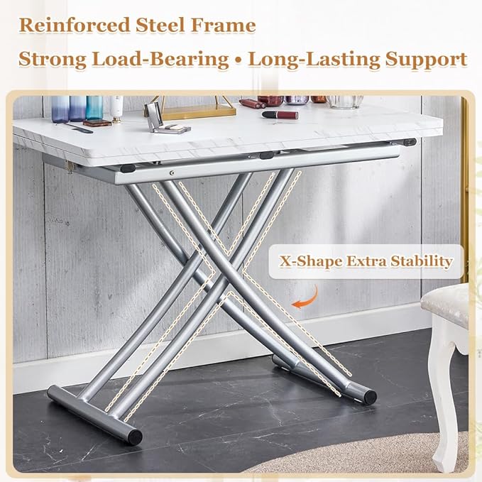 4 in 1 Folding Dining Table with Adjustable Lift Top & Wheels, Multi-Function Coffee Table to Dining Table for Apartments, Kitchens, Living Rooms, Scratch-Resistant & Easy Assembly