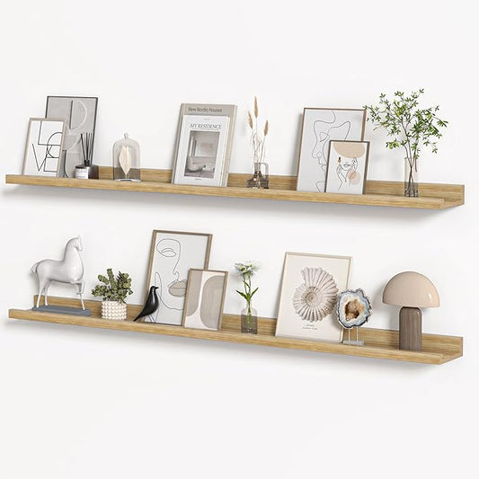 Floating Shelves for Wall, Picture Ledge Shelf 55 Inch Solid Wood Set of 2, Rustic Wall Shelves with Lip, Kids Bookshelf, Photo & Picture Live Edge Floating Shelves for Bedroom, Living Room, Kitchen