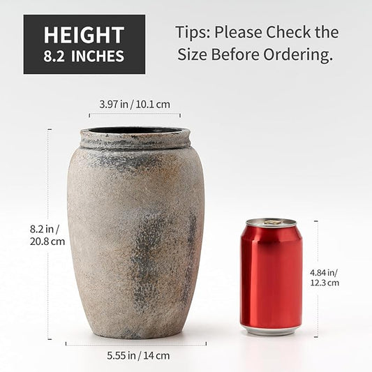 8.2 Inch Ceramic Vase, Terracotta Rustic Vase Farmhouse Decorative Vase Boho Decor, Ceramic Vases for Home Decor, Living Room, Entryway, Floor, Holiday Wedding Christmas New Year Gifts - Gray