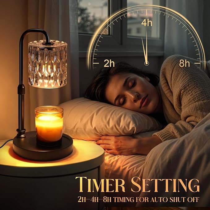 Crystal Candle Warmer Lamp with Timer &Dimmer, Adjustable Height Candle Wax Warmer Warming Lamp with 2x50W Bulbs for Scented Candles for Housewarming Bedroom Home Decor Mom Women