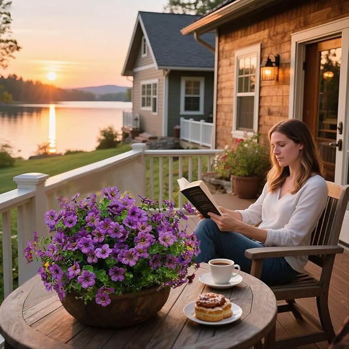 12 Bundles Artificial Flowers for Outdoor Indoor Fake Flowers UV Resistant Artificial Outdoor Flowers Fake Plants Beautiful Faux Flower for Porch Garden Home Patio Decor Home Wedding (Purple)