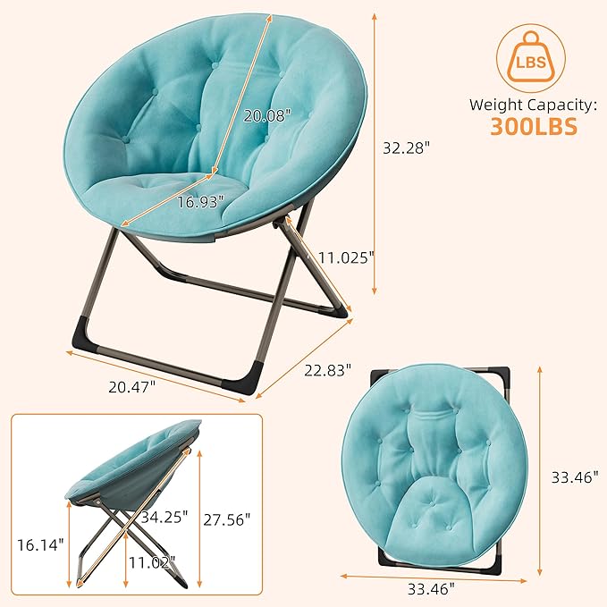 GarveeHome Comfy Oversized Saucer Chair – Soft Plush Fabric Reading Lounger for Adults, Stable X-Large Metal Frame Foldable Accent Lazy Chair for Bedroom, Living Room, Dorm, Office, Blue