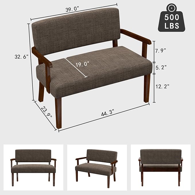 Accent Chair 2 Seat, Arm Chairs with Soft Seat and Armrests for Living Room, Love seat for Dining, Reading, and Waiting Rooms (Brown)