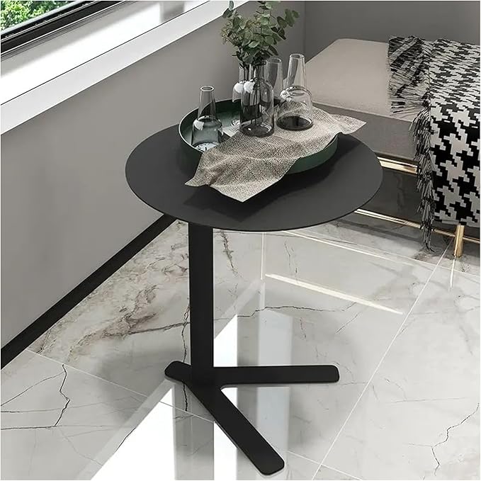 C Shaped Metal End Table, Small Round Side Table for Living Room, Bedroom, Office, Iron Accent Table for Sofa Couch, Drinking Tables for Cafes and Beverage Shops (Black, Heights 24.8in)