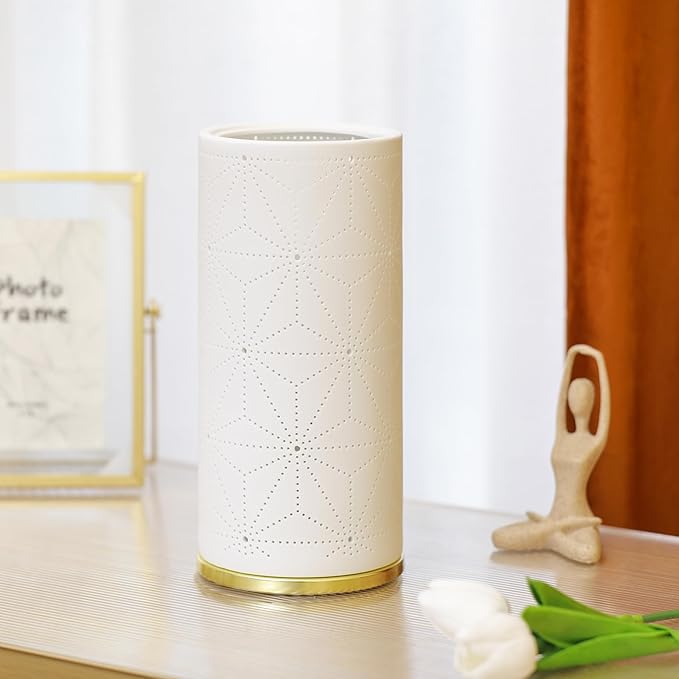 Small Modern Ceramics Bedside Table Lamp, 4.5 x 4.5 x 9.75 Inch White Spider Web Style Nightstand Lamps, Side Table Lamps for Bedroom Living Room Entryway Table Light