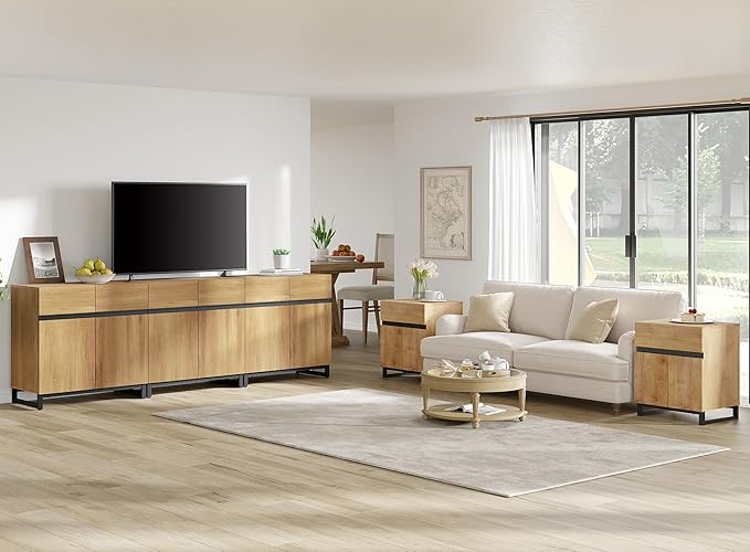 WAMPAT Modern End Table with 1 Drawer & 1 Storage Cabinet, Farmhouse Sofa Table with 2 Open Door, Wood Rustic Side End Table for Living Room, Nighstand for Bedroom, Oak