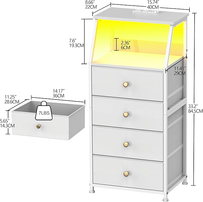 Tohomeor Dresser with Fabric Drawers Nightstand with 2 Tier Shelf Storage Tower for Bedroom Hallway Entryway Closet Organizer Sofa Beside Table Furniture (White, 4 Drawers)