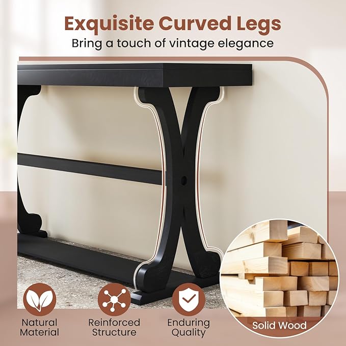 Giantex 52" Narrow Console Table, Vintage Accent Entryway Table with Open Storage Shelf, Long Wooden Behind Couch Sofa Table with Anti-tip Kit for Small Spaces Living Room Hallway (Black)
