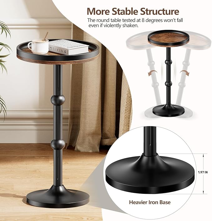 Small Round Side Table, Coffee Drink Table for Small Spaces, Modern Night Stand with Metal Leg, Weighted Iron Base Pedestal Round End Tables for Living Room, Bedroom, Narrow Corners,Sofa Couch