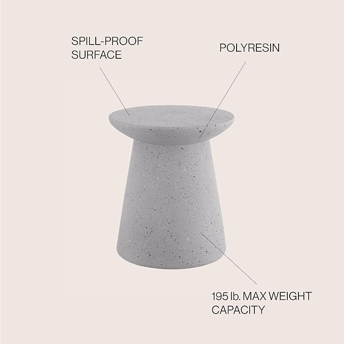 JONATHAN Y TBL1108C Hollie 18" Minimalist Modern Drum Indoor/Outdoor Accent Table Pedestal, Contemporary, Mid-Century, Art Deco,Bohemian, Patio, Garden, Bathroom, Living Room, Gray Terrazzo Finish