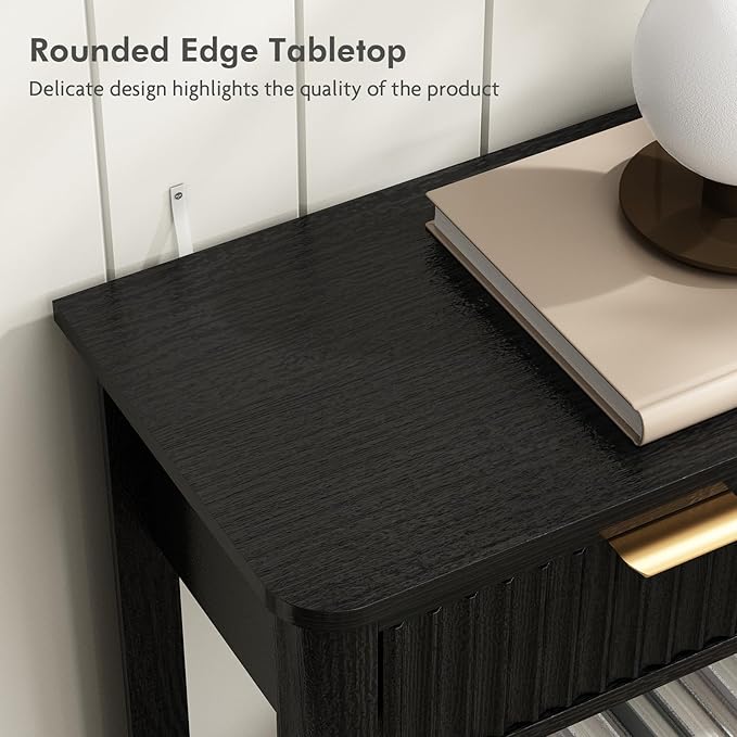 Set of 2 Console Table with Drawers, Modern 47.1" Entryway Table with Storage Shelf, Boho Narrow Skinny Behind Couch Wood Sofa Table for Living Room Hallway Entrance Foyer,Black