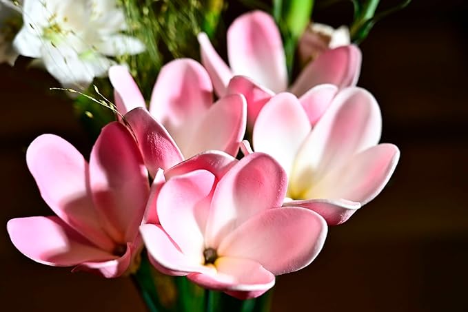 15pcs Pink Flowers PU Real Touch Lifelike Hawaiian Artificial Flowers for DIY Wedding Bouquets Pink Bridal Shower Centerpieces Arrangements Party Tables Decorations