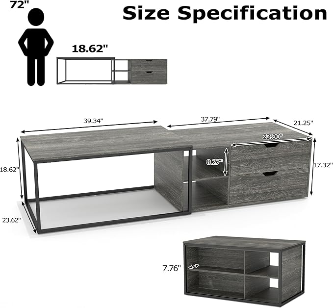 Nesting Coffee Tables Set of 2,Modern Center Coffee Table with Drawers and Storage Shelf,Farmhouse Rectangular Coffee Table Side Tables for Living Room Bedroom