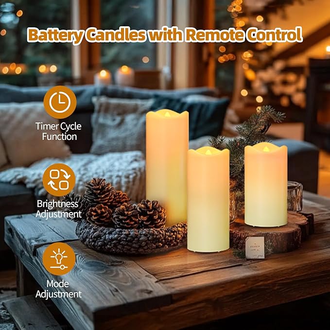 Flickering Flameless Candles, Realistic Battery Operated Candle with Timer, 18 AA Batteries Included, Set of 9 Outdoor Indoor Decor with 10-Key Remote LED Flameless Candle, Birthday Gifts for Him, Her