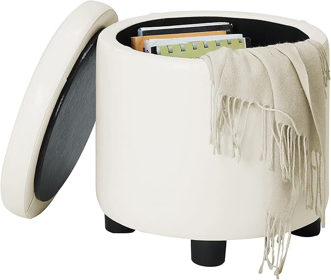 Designs4Comfort Round Accent Storage Ottoman with Reversible Tray Lid