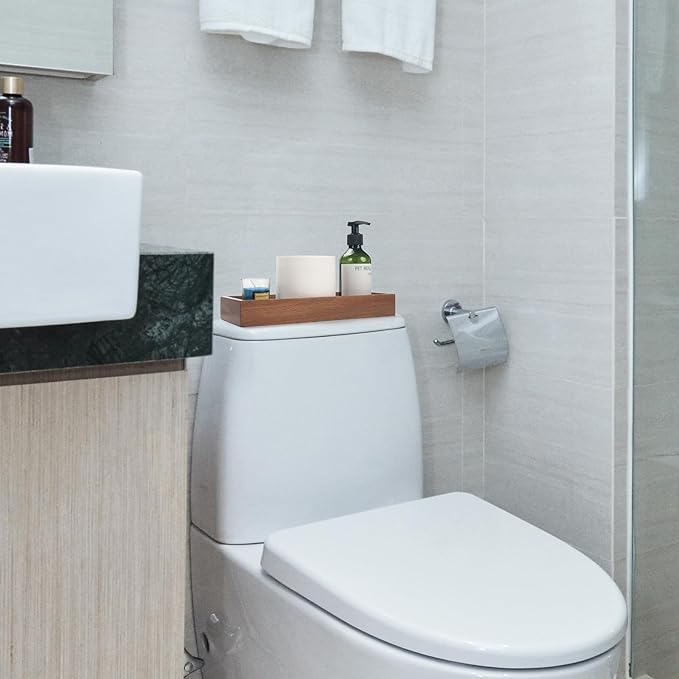 Bathroom Vanity Tray, Bathroom Tray for Counter, Acacia Wood Toilet Tank Tray for Organizing and Home Decor (11.8 x 4.5 x 1.6 inch)