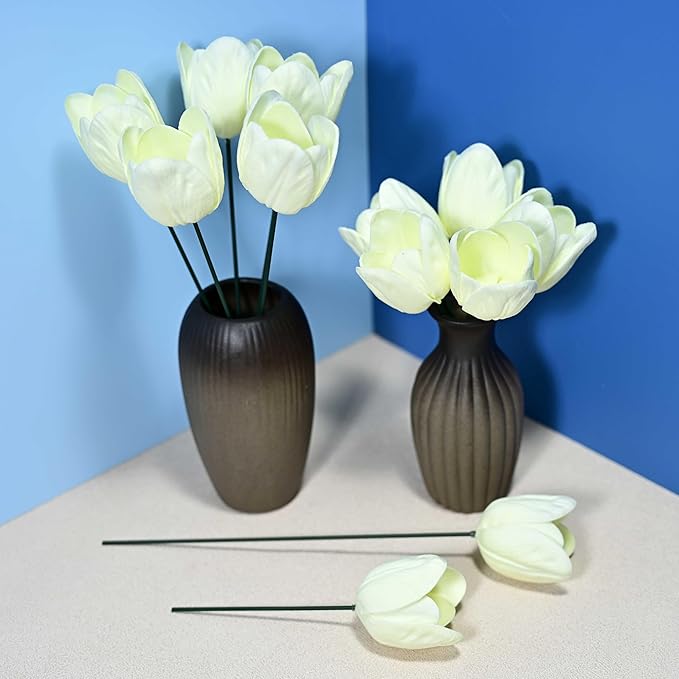 12pcs Warm White Flowers PU Real Touch Flowers Wedding Bouquets Artificial Flowers for Decoration DIY Floral Gifts Cake Topper Home Office Table Decor Farmhouse Table Centerpiece Decorations