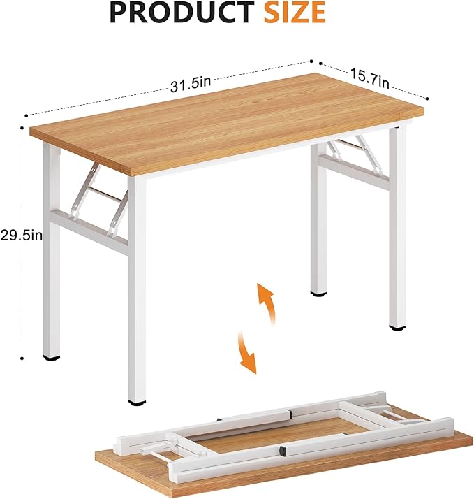 Folding Desk, 31.5 inch No Assembly Folding Desks for Small Spaces, Sturdy Foldable Computer Desk, Multi-Purpose Home Office Desks, Study Writing Desk Office Table Workstation for Home Office Outdoor