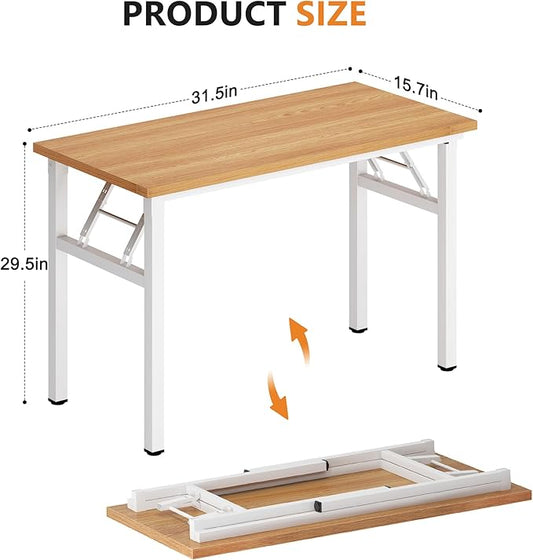 Folding Desk, 31.5 inch No Assembly Folding Desks for Small Spaces, Sturdy Foldable Computer Desk, Multi-Purpose Home Office Desks, Study Writing Desk Office Table Workstation for Home Office Outdoor