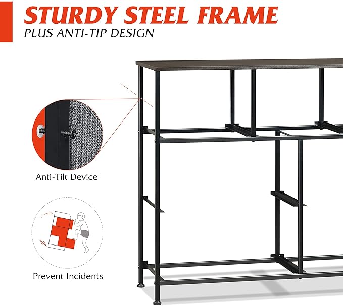 WLIVE 7 Drawer Dresser TV Stand, Entertainment Center, Media Console Table with Metal Frame and Wood Top for TV up to 45 inch, Chest of Drawers for Bedroom, Living Room, Dark Grey