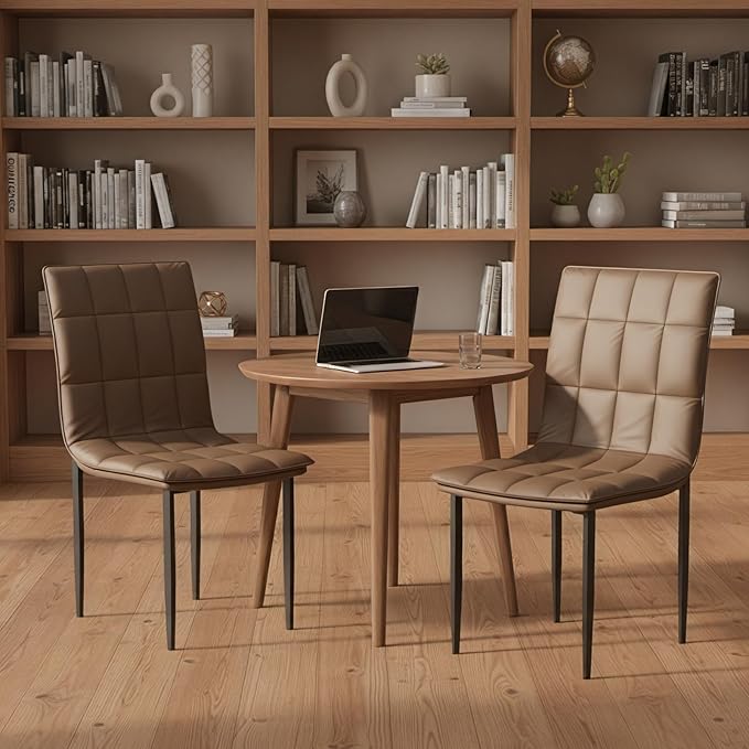 Dining Chairs Set of 2, PU Leather Upholstered Office Chair with Metal Legs, Modern Accent Chairs, Parsons Chairs for Kitchen, Dining Room, Restaurant, Cafe, Bedroom, Office, Balcony, Courtyard