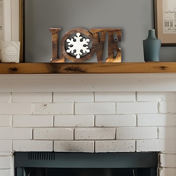 Decozen Handcrafted Solid Wood Love Sculpture from Daughter, Son, Husband - Ideal for Home, Mantel, Fireplace, and Foyer Decor - Tabletop Accent