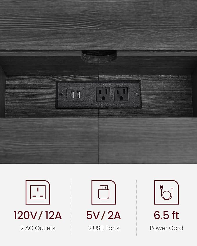 VASAGLE 70.9-Inch Console Table with Outlet and Shelves, Sofa Table with Charging Station, Behind Couch Table Skinny, Entryway Table for Hallway, Living Room, Charcoal Gray and Ink Black ULNT118B22