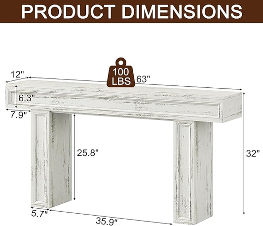 Rresyet 63 Inch Long Console Table, Sofa Table Behind Sofa, Wooden Entryway Table, Farmhouse Entryway Table for Entry, Hallway, Living Room (White)