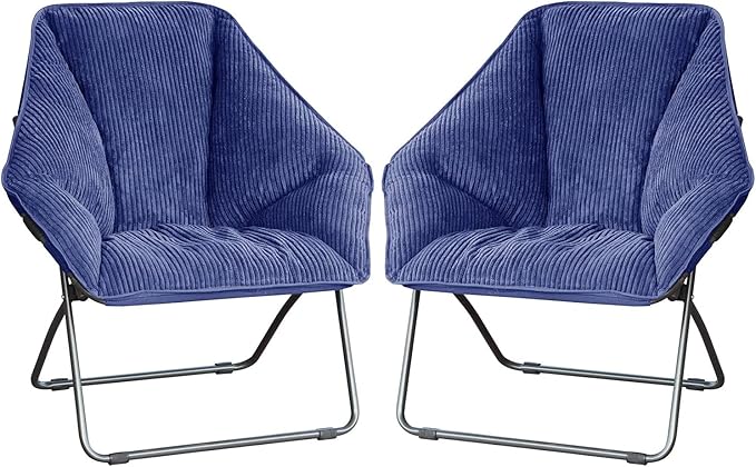 Zenithen Indoor Foldable Portable Plush Hexagon Folding Dish Chair, Perfect for Bedrooms, Dorm Rooms, and Living Rooms, Use for Reading, Studying, Gaming, Navy Blue (Pack of 2)