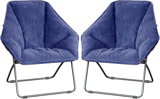 Zenithen Indoor Foldable Portable Plush Hexagon Folding Dish Chair, Perfect for Bedrooms, Dorm Rooms, and Living Rooms, Use for Reading, Studying, Gaming, Navy Blue (Pack of 2)