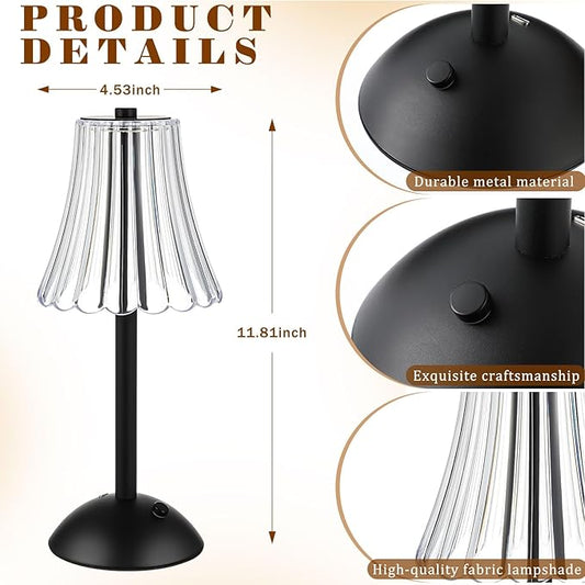 Liliful 2 Pcs LED Portable Cordless Table Lamp Touch Battery Operated Rechargeable Gold Desk Lamp 3 Color Dimmable for Bedroom Living Room Dining (Black,Rose Style)