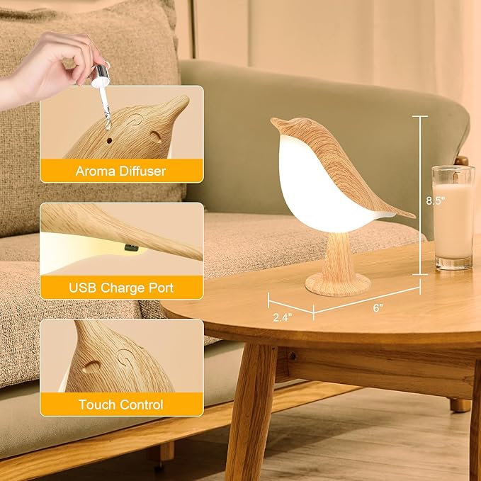 2 Cute Bird Table Lamps Combo,Rechargeable Cordless Lamp with 3 Color Temperature and Adjustable Brightness,Small Desk Lights for Bedroom Nightstand Bedside Table - Wood Tone