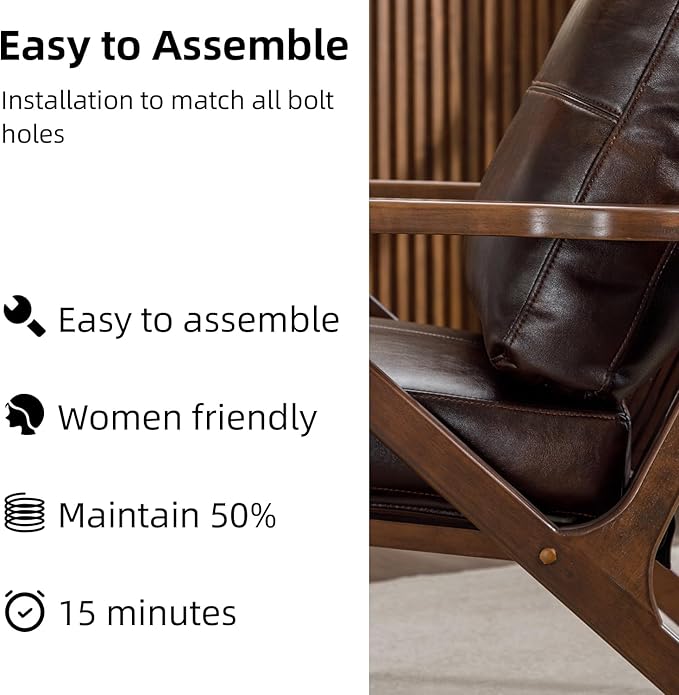 INZOY Mid-Century Modern Accent Chair with Wood Frame, PU Leather Living Room Chair and Soft Thick Padded Armchair for Living Room Bedroom Reception with Removable Upholstered Cushions, Brown