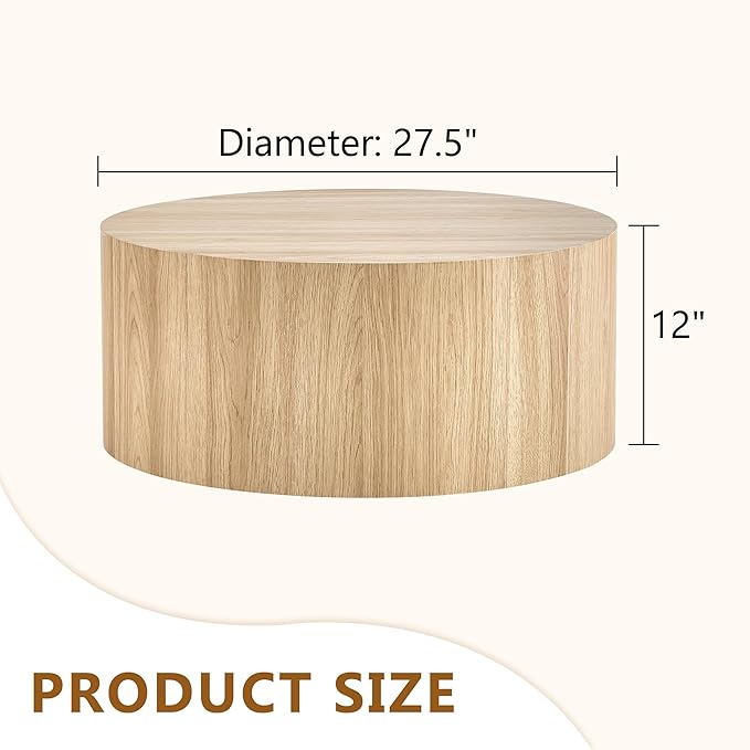 27.5" Round Wood Coffee Table, Modern Coffee Tables in Wood Finish for Living Room, Contemporary No Assembly Circle Wooden Center Cocktail Table for Bedroom, Reception Room