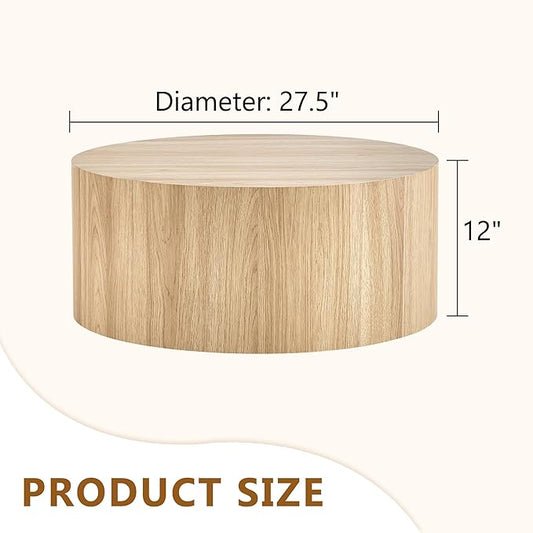 27.5" Round Wood Coffee Table, Modern Coffee Tables in Wood Finish for Living Room, Contemporary No Assembly Circle Wooden Center Cocktail Table for Bedroom, Reception Room