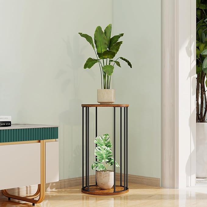 Plant Stand Indoor,small plant stool,Flower Pot Corner stand holder,Mid Century Heavy Duty Metal Tall Home Decor,Modern Round End Table,Small Rustic Display Stand for Living Room,Bedroom(Brown,21In)