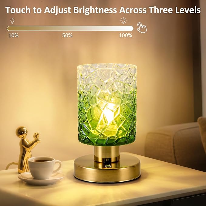 Modern Table Lamp with Remote Control, Cordless Dimmable Desk Lamp for Bedroom, Rechargeable Battery Operated, Touch Lamps for Night Stands Living Room, Bulb Included (Green Gradient)