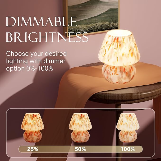 Mushroom Lamp Table Lamp for Bedroom,Small Desk Bedside Lamps for Living Room,Mushroom Decor Cute Mini Modern Mid Century Lamps for Night Stands,Aesthetic Home Living Room Decor(Flame Cream)