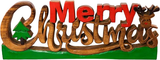 Decozen Living Room Decor: Handcrafted Merry Christmas Centerpiece - Christmas, Bedroom, Indoor Coffee Table, Dining Room, Farmhouse & Kitchen Decor, Housewarming Gifts - Solid Wood