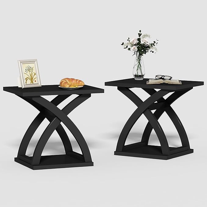 ChooChoo End Side Table Set of 2, Modern End Table with Storage Shelf, X-Design Side Table Living Room